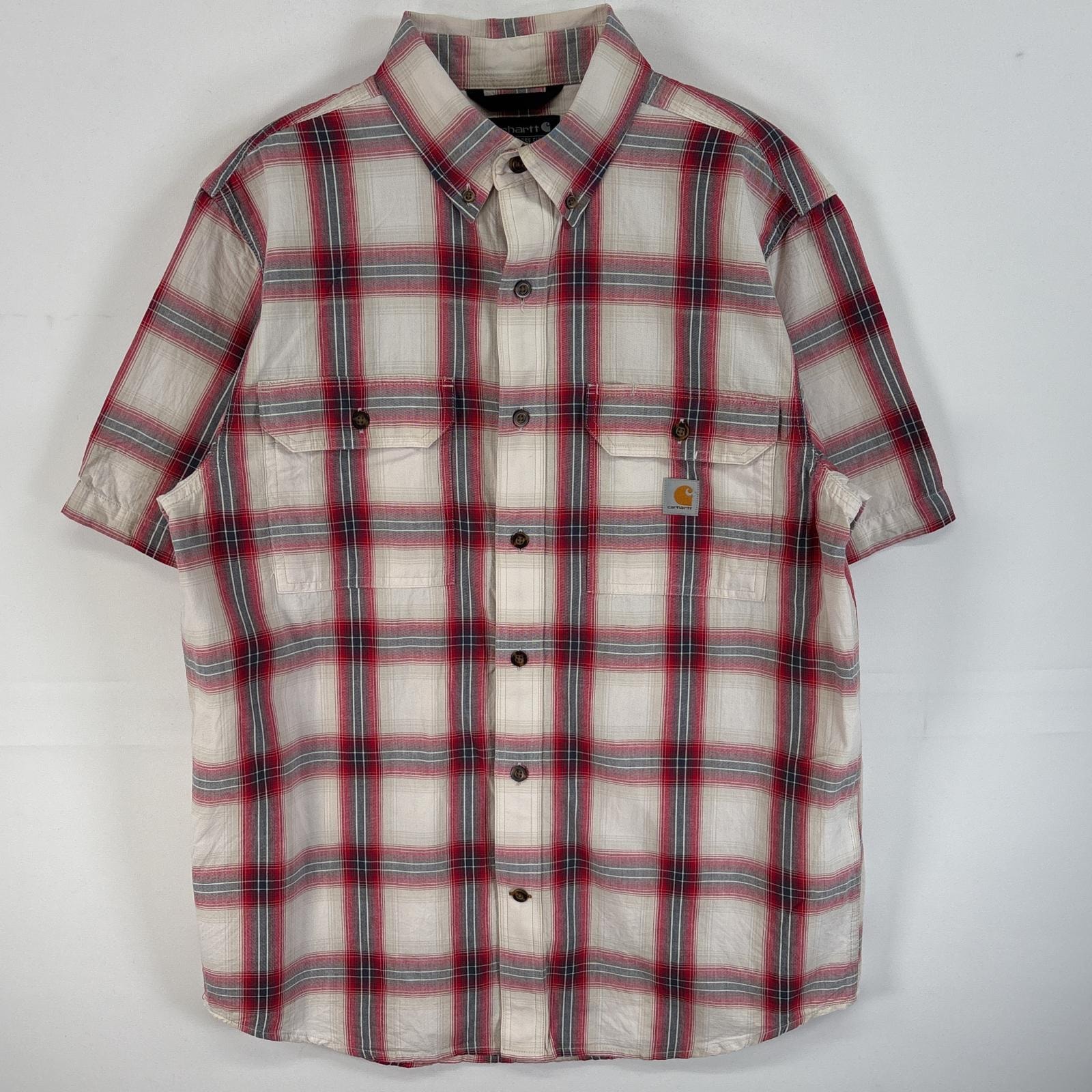 古着 カーハート Carhartt 半袖シャツ オンブレチェック ワンポイント ロゴ フラップポケ M ホワイト系 マルチカラー メンズ