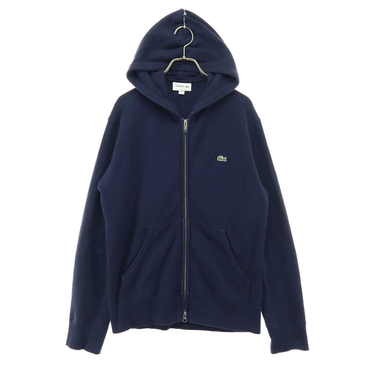 美品 LACOSTE ラコステ ワンポイント 長袖 パーカー S ネイビー