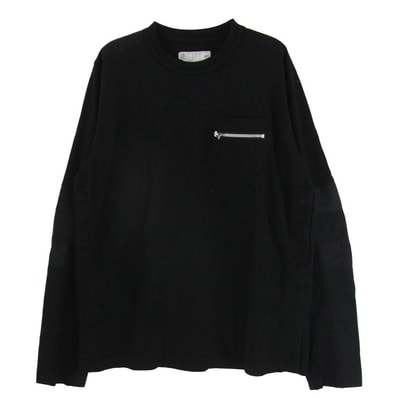 Sacai サカイ カットソー 21SS 21-02515M COTTON NYLON OXFORD LONG SLEEVE T-SHIRT ナイロンドッキング サイドスナップボタン ジップポケット 長袖 Tシャツ ブラック系 3【中古】