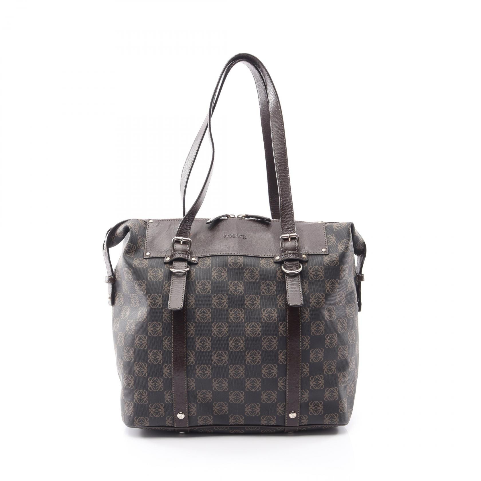 ロエベ LOEWE リピート アナグラム トートバッグ バッグ レザー PVCコーティングキャンバス レディース ブラウン系 【中古】