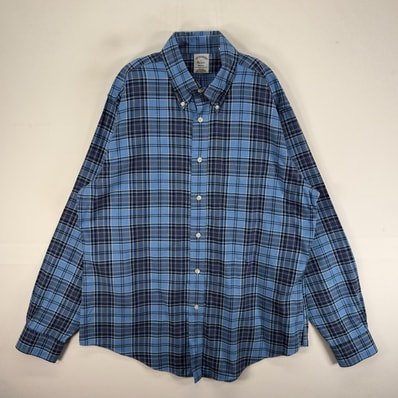 古着 ブルックスブラザーズ Brooks Brothers 長袖シャツ ボタンダウン 胸ポケ L ブルー系 チェック メンズ