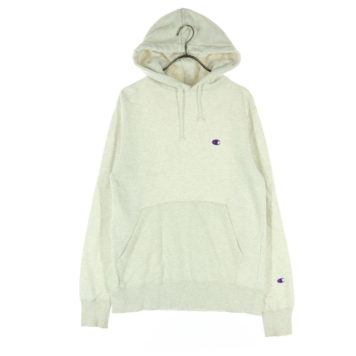 Champion チャンピオン コットン ワンポイントロゴ 長袖 スウェットパーカー M ライトグレー