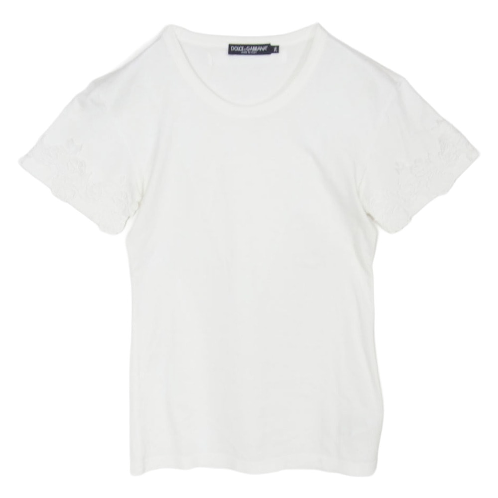 DOLCE&GABBANA ドルチェアンドガッバーナ レース クルーネック カットソー 半袖 Tシャツ ホワイト系 36【中古】