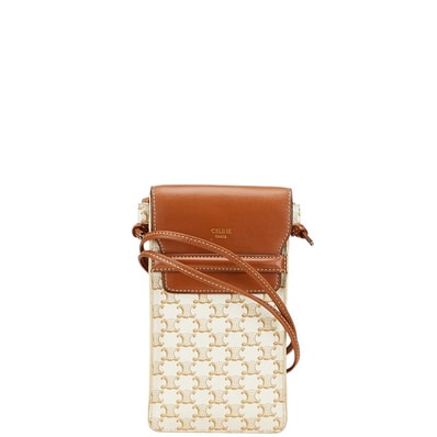 セリーヌ トリオンフ 斜め掛け ショルダーバッグ フォンケース ホワイト ブラウン PVC レザー レディース CELINE 【中古】