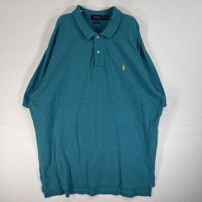 古着 ポロ・ラルフローレン POLO RALPH LAUREN 鹿の子 半袖 ポロシャツ ワンポイント ロゴ 大きいサイズ 2ボタン 14041 ブルー系 無地 メンズ
