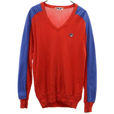 FILA 80s 長袖 Vネック ドッキング ニット