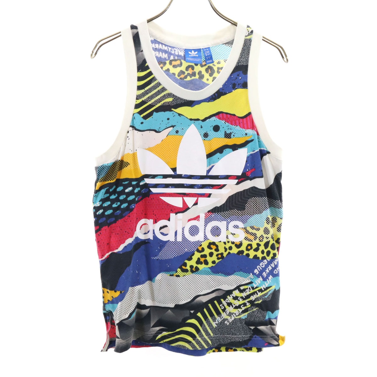 adidas アディダス トレフォイルロゴ 総柄 タンクトップ XS ネイビー系