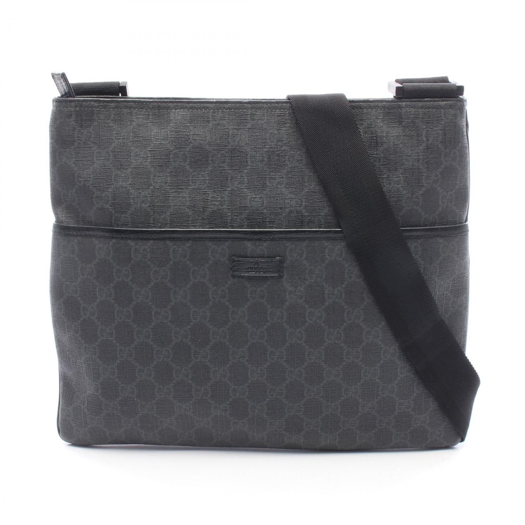 グッチ GUCCI GGスプリーム ショルダーバッグ バッグ PVCコーティングキャンバス レザー メンズ レディース ブラック系 / グレー系 162904 【中古】