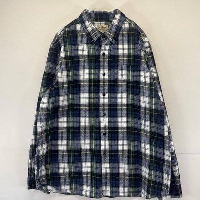 古着 エルエルビーン L.L.Bean 長袖シャツ ボタンダウン 胸ポケット ネルシャツ L グリーン系 チェック メンズ