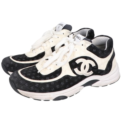シャネル G39232 ホワイト×ブラック スウェード ココマーク スニーカー 41