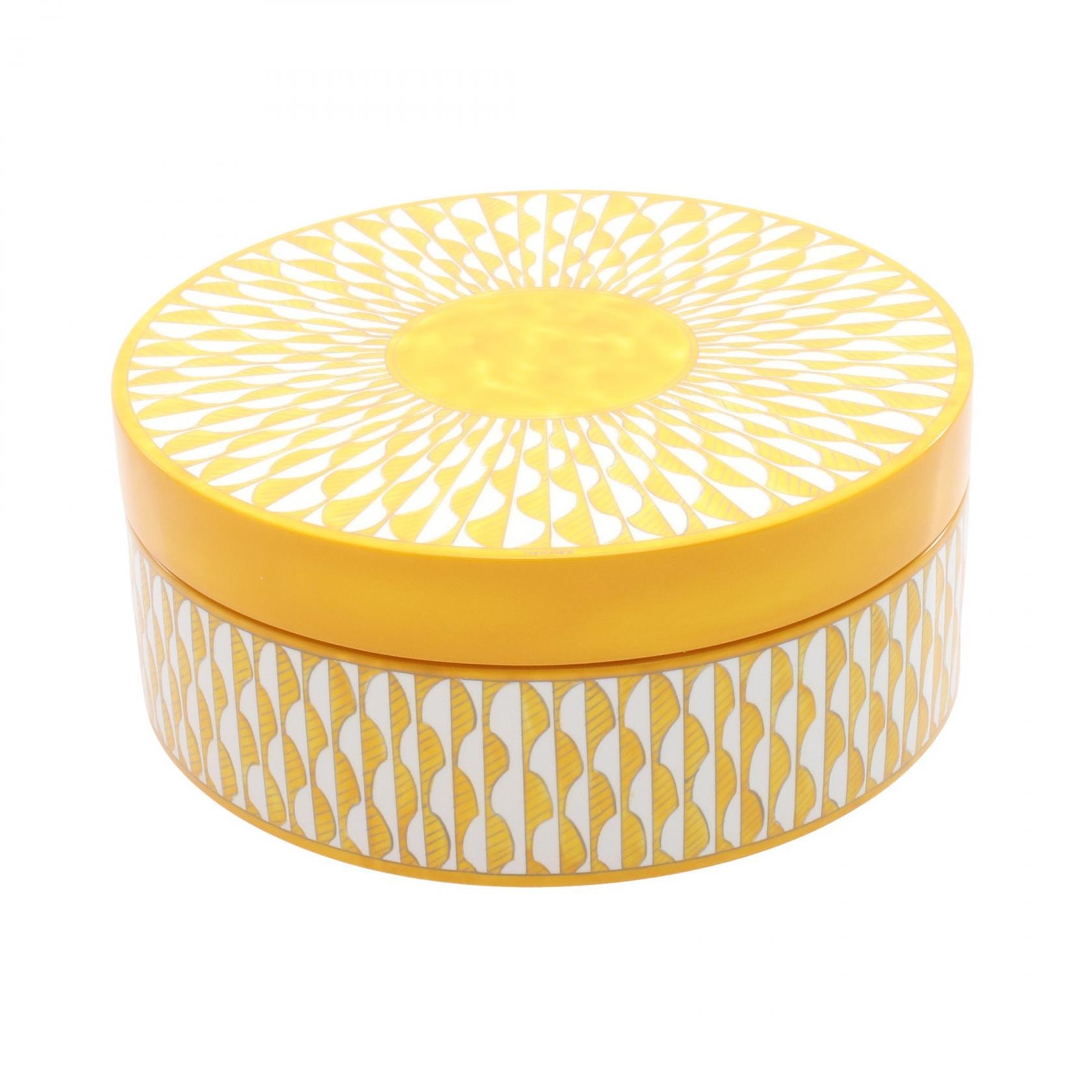 エルメス HERMES ソレイユドゥエルメス ボックスMM 食器 アクセサリー ラッカーウッド / ステンレス ホワイト メンズ レディース イエロー系 / ホワイト系 / グレー系 【中古】