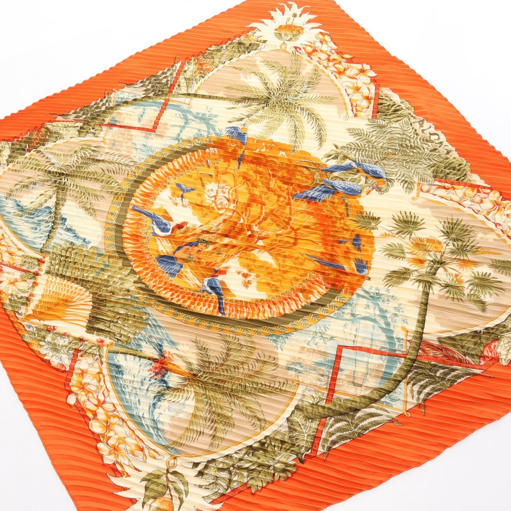 エルメス HERMES カレプリセ ALOHA スカーフ 衣料品 シルク シルク オレンジ レディース オレンジ系 / マルチカラー 【中古】