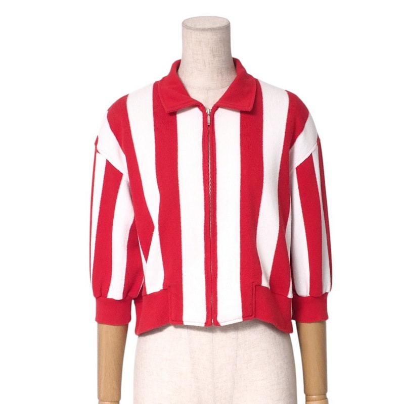 Yohji Yamamoto ヨウジヤマモト ヴィンテージ ニット サイズM 80S 丸文字タグ ジップアップ クロップド ニットジャケット ブランド古着【中古】20241225/RA2697