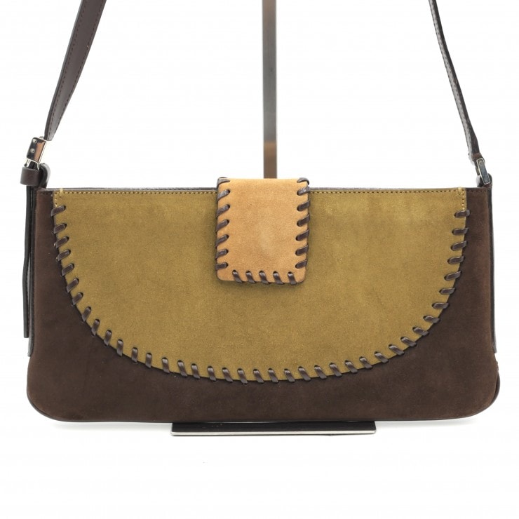 Salvatore Ferragamo(サルヴァトーレ・フェラガモ) ヴィンテージ ワンショルダーバッグ スエード ウィップステッチ ブラウン カーキ レディース イタリア製【中古】