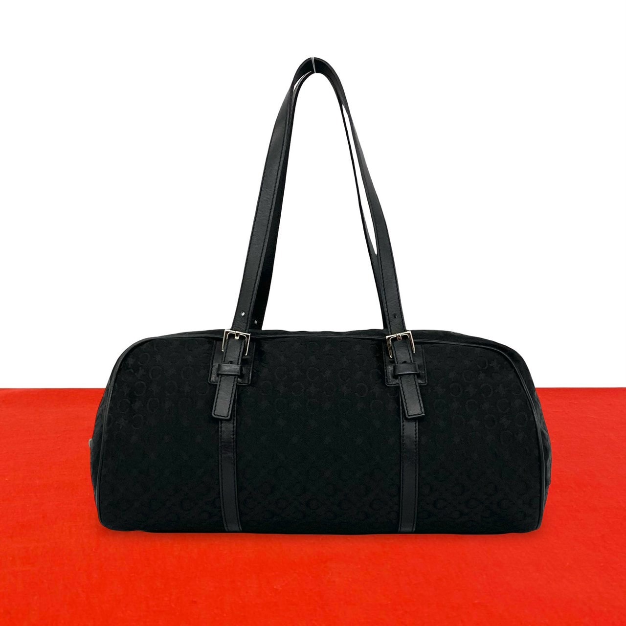 CELINE セリーヌ Cマカダム ブラゾン トリオンフ 柄 キャンバス レザー ハンドバッグ ブラック
 23920