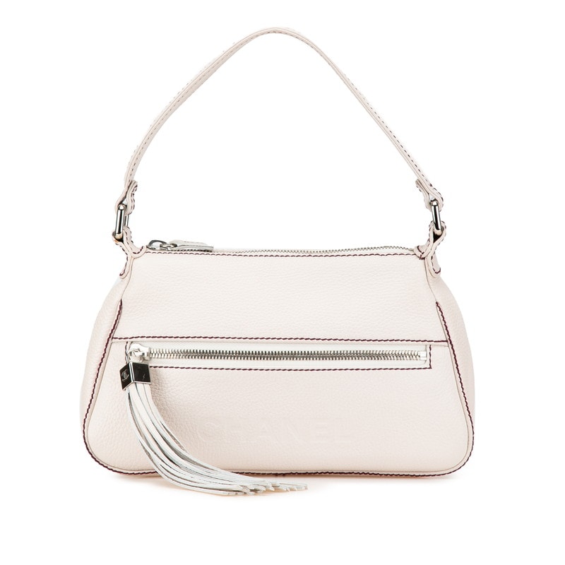 シャネル ロゴ フリンジ ワンショルダーバッグ アイボリー ボルドー カーフ レディース CHANEL 【中古】