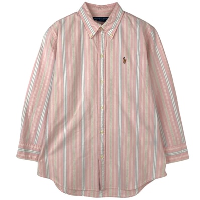 古着 ラルフローレン Ralph Lauren SLIM FIT スリムフィット マルチストライプ 七分袖 ボタンダウンストライプシャツ レディースL相当/eaa618354