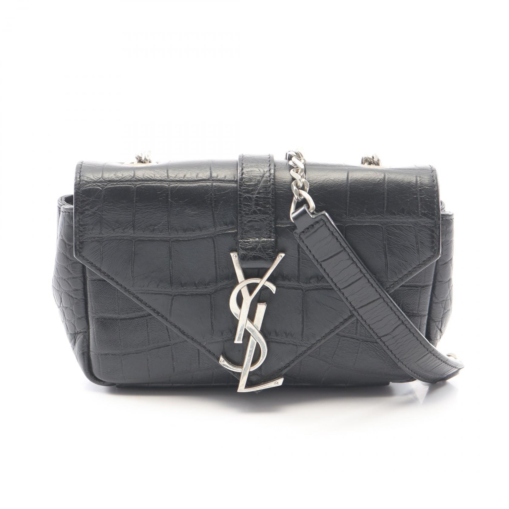 サンローランパリ SAINT LAURENT PARIS モノグラム エンベロープ ミニ クロコ型押し ショルダーバッグ バッグ レザー レディース ブラック系 【中古】