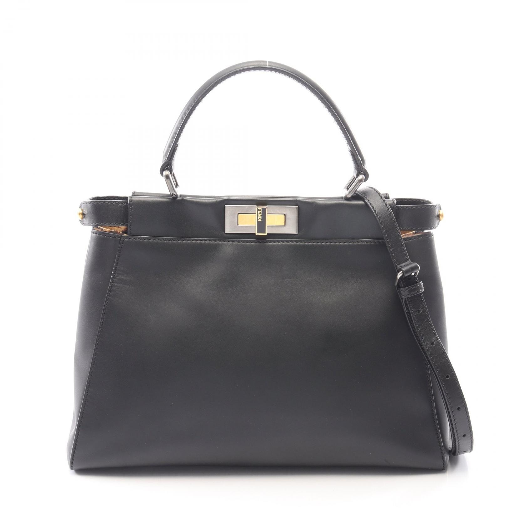 フェンディ FENDI ピーカブー レギュラー 2WAY ハンドバッグ バッグ レザー レディース ブラック系 【中古】