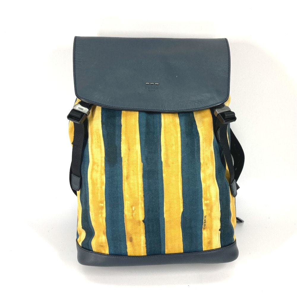 フェンディ FENDI オプティカル ストライプ 7VZ031 バックパック カバン リュックサック キャンバス/レザー イエロー