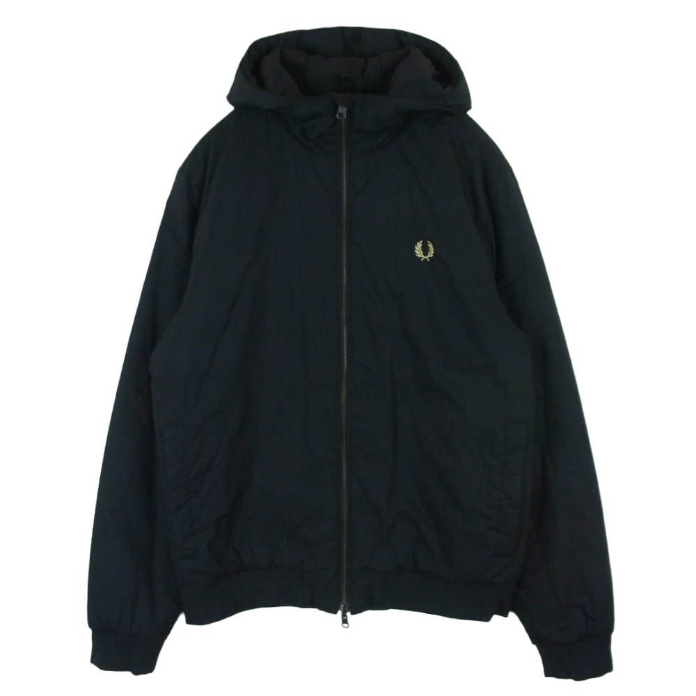FRED PERRY フレッドペリー J9533 ロゴ刺繍 中綿 フーデッド ブルゾン ジャケット ダークネイビー系 黒に近いダークネイビー系 M【中古】