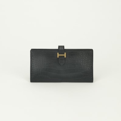 エルメス HERMES ベアンスフレ ベアン スフレ 財布 長財布 ロングウォレット アリゲーターマット ノワール Noir ブラック Black 黒 ゴールド金具 エキゾチック