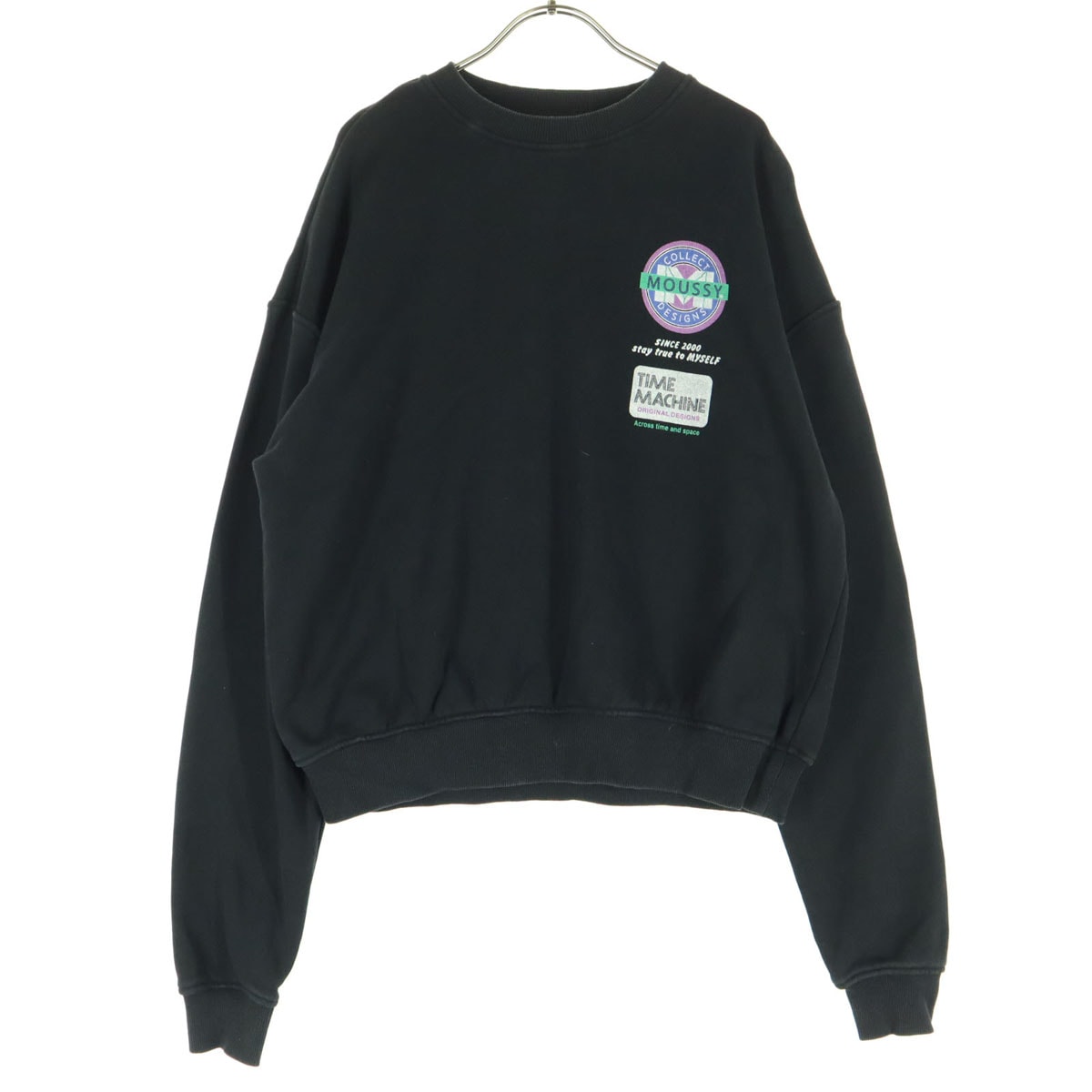 MOUSSY マウジー コットン バックプリント 長袖 スウェット トレーナー F ブラック