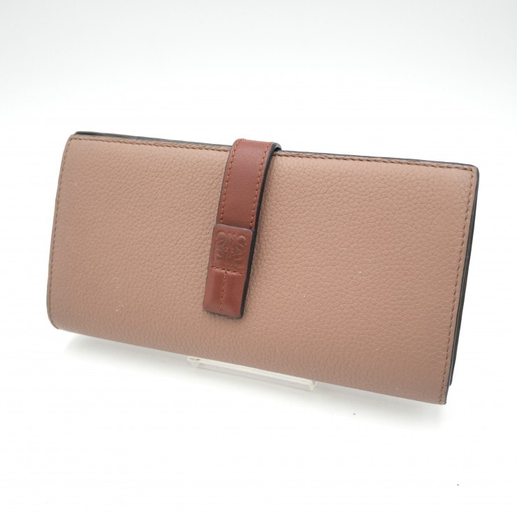 LOEWE(ロエベ)バーティカル ウォレット 長財布 アナグラム ピンク ベージュ系 レザー ゴールド金具 レディース【中古】
