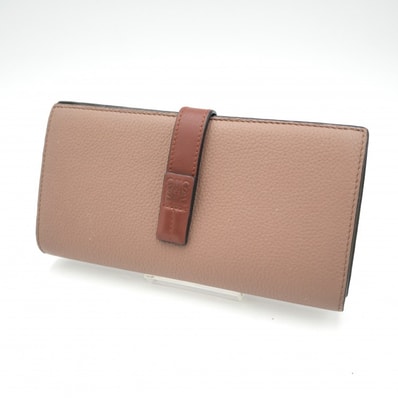 LOEWE(ロエベ)バーティカル ウォレット 長財布 アナグラム ピンク ベージュ系 レザー ゴールド金具 レディース【中古】