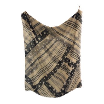 美品 CHANEL シャネル ココマーク オフホワイト ブラック カシミヤ 大判 ストール ショール 505501 【中古】