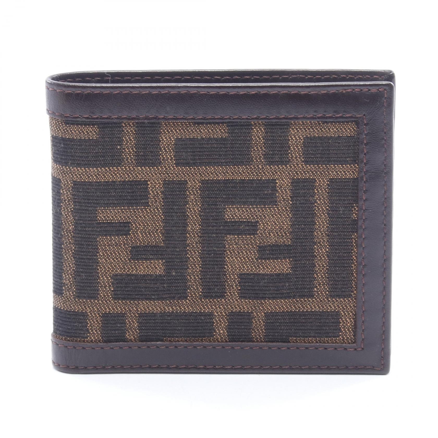 フェンディ FENDI ズッカ 二つ折り財布 財布 キャンバス レザー レディース ブラウン系 【中古】