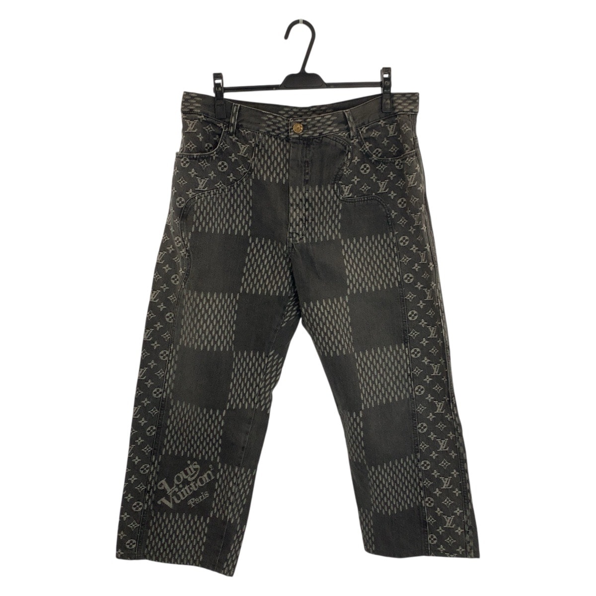 美品 LOUIS VUITTON ルイヴィトン NIGO ジャイアントダミエウェーブモノグラム サイズ36 ブラック 黒 コットン デニムパンツ ストレートパンツ 602682 【中古】