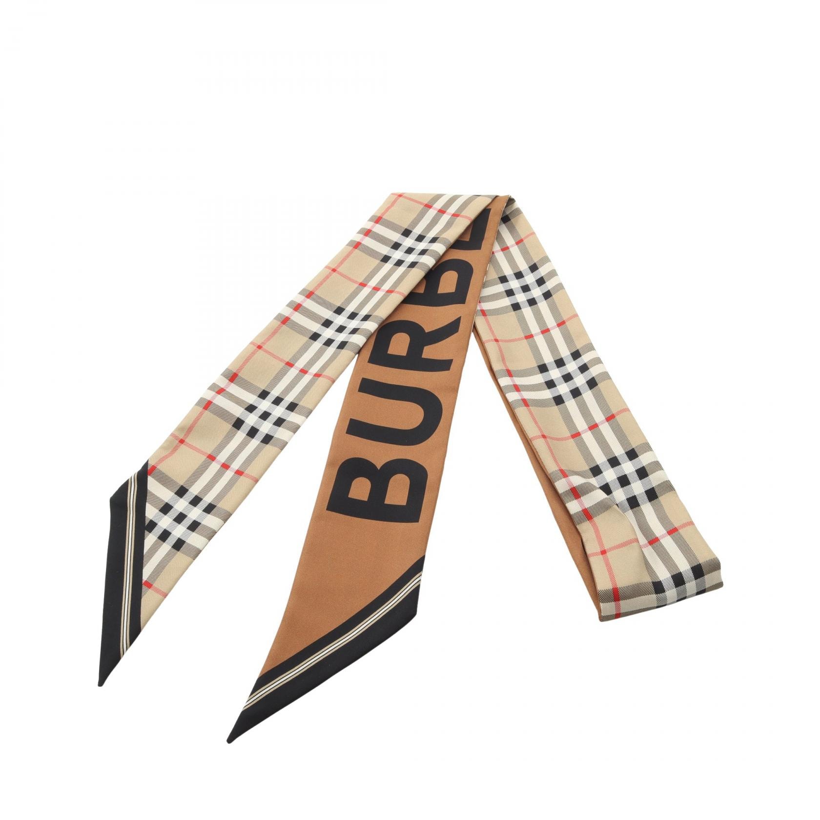 バーバリー BURBERRY Skinny Scarf チェック ロゴ スカーフ 衣料品 シルク レディース ベージュ系 / マルチカラー 【中古】