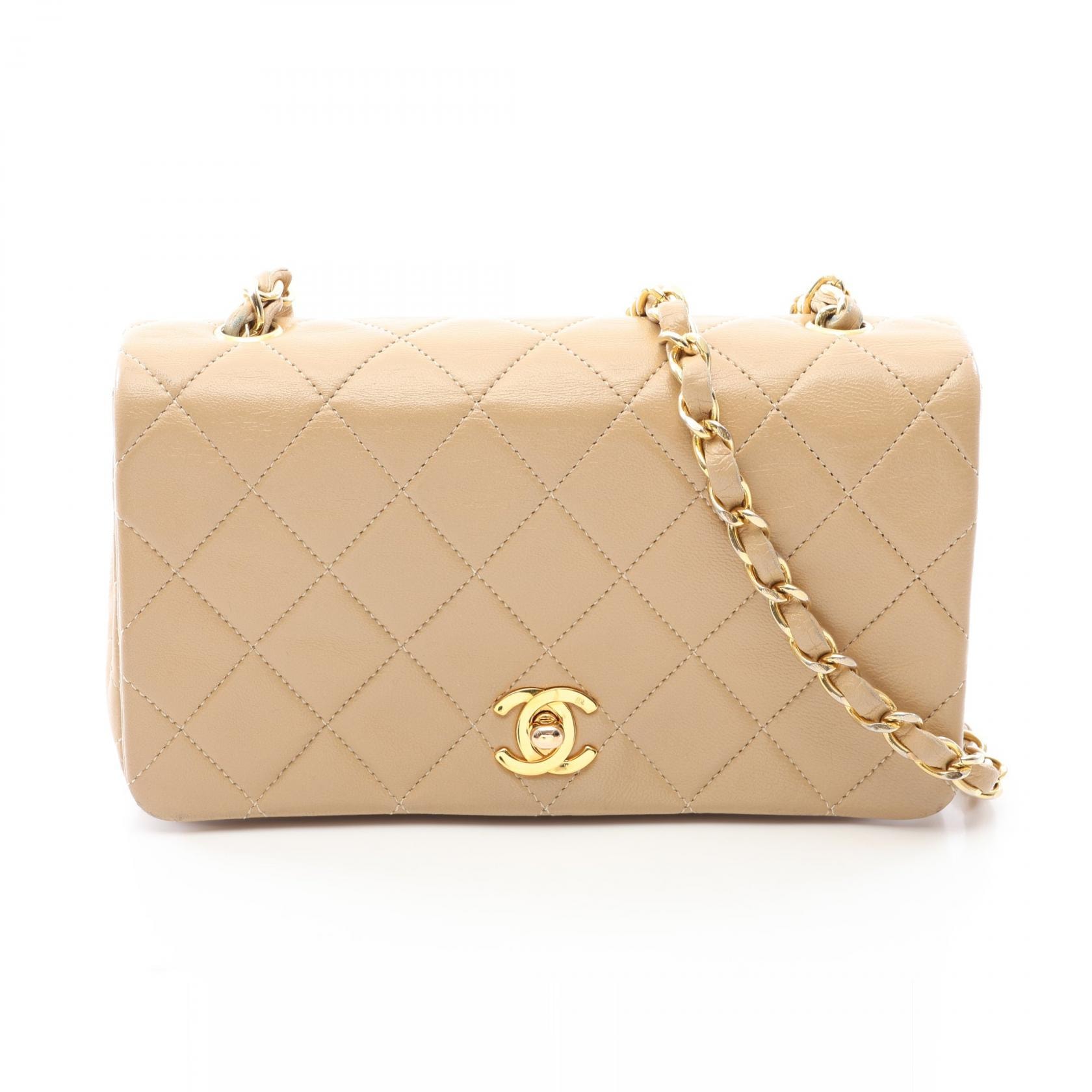 シャネル CHANEL ミニマトラッセ フルフラップ ショルダーバッグ バッグ ラムスキン(羊革) レディース ベージュ系 【中古】