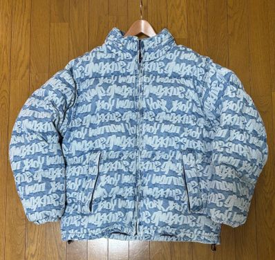 Supreme Fat Tip Jacquard Denim Puffer Jacket "Blue"