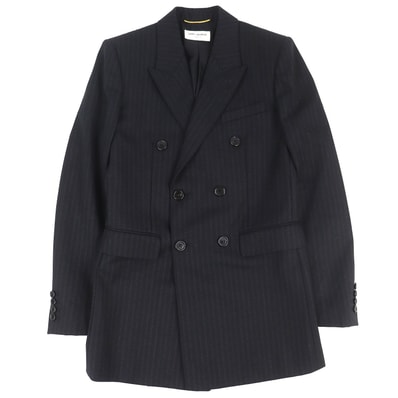 極美 サンローランパリ ストライプ ダブルブレストジャケット 34 632886