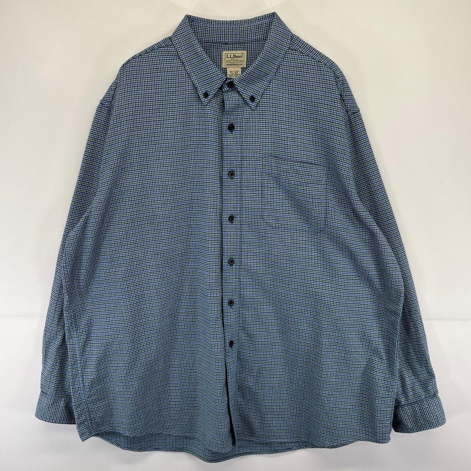 古着 エルエルビーン L.L.Bean 長袖シャツ ボタンダウン チェック 千鳥格子柄 大きいサイズ 2XL  ブルー系 メンズ