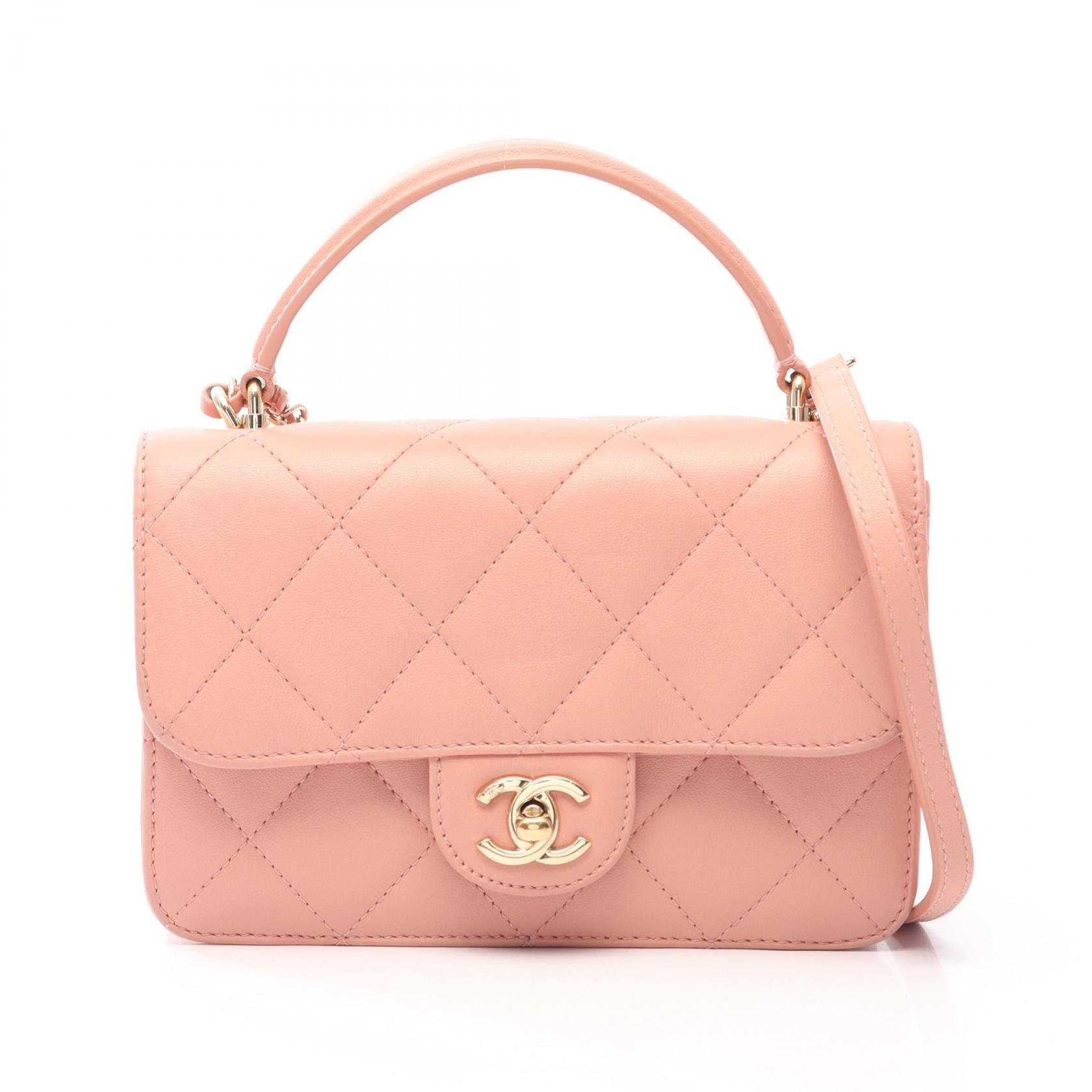 シャネル CHANEL マトラッセ トップハンドル 2WAY ショルダーバッグ バッグ レザー レディース ピンク系 【中古】