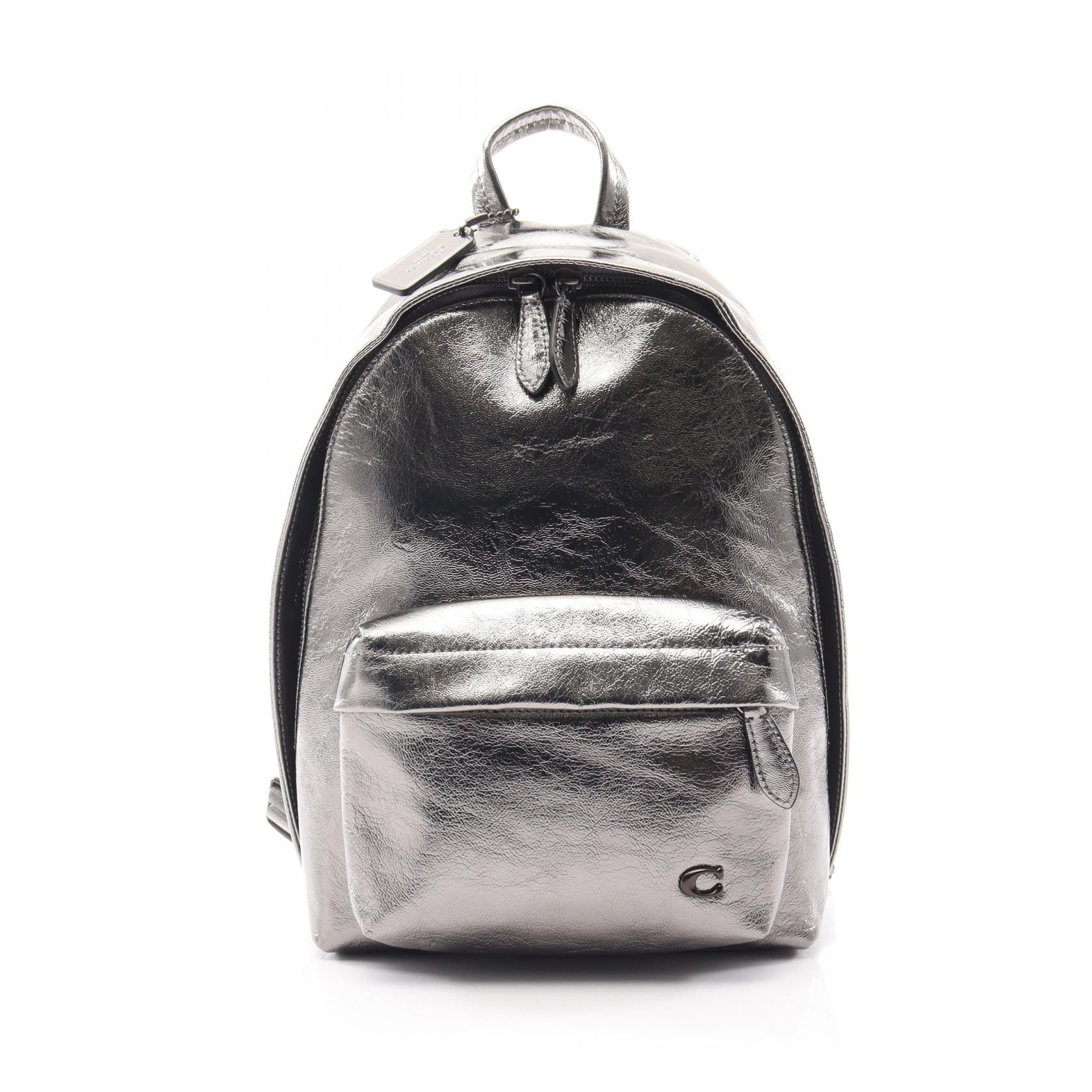 コーチ COACH ホール バックパック 22 メタリック リュックサック バックパック バッグ レザー レディース シルバー系 CW415 【中古】