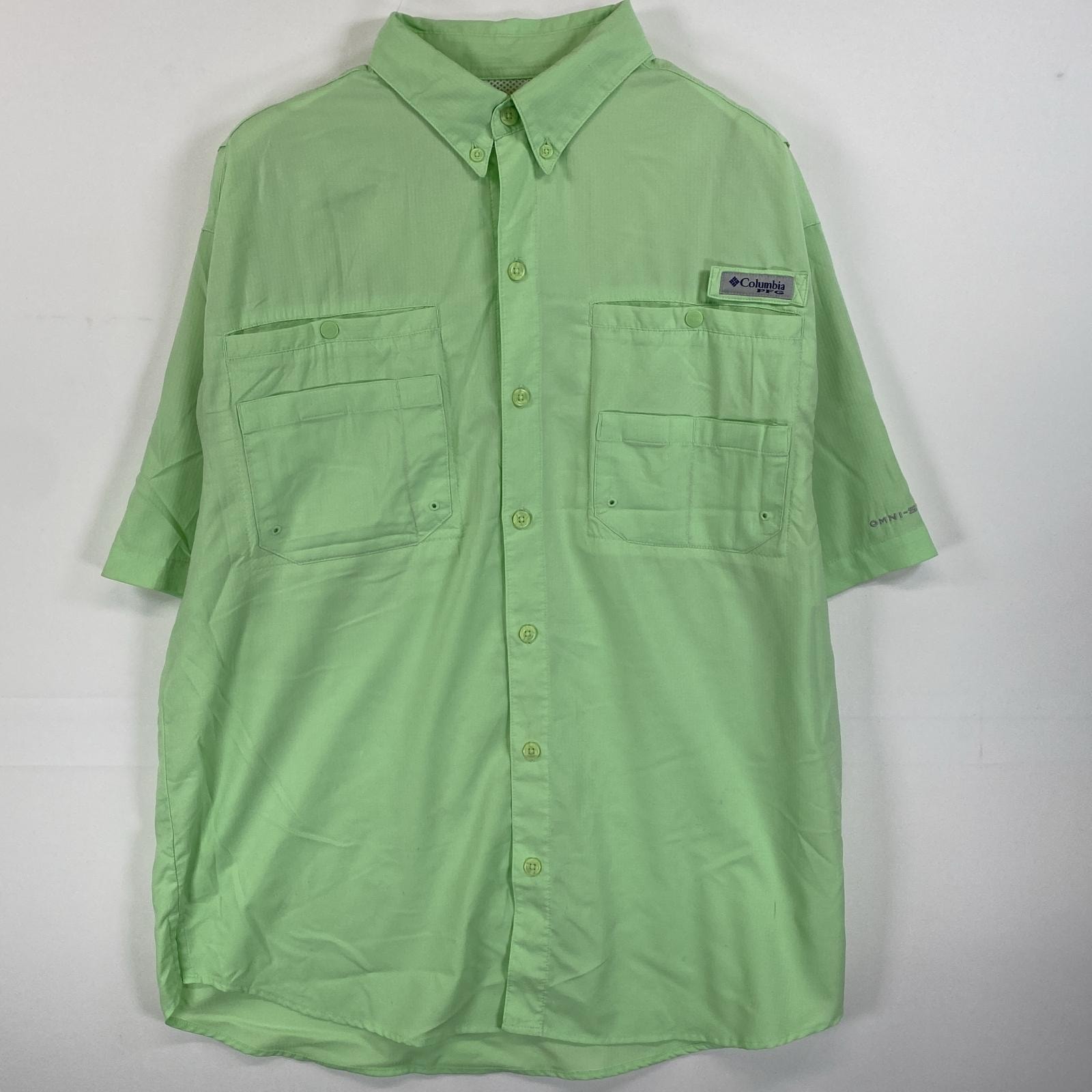 古着 コロンビア Columbia 半袖シャツ PFG フィッシング ボタンダウン グリーン 無地 メンズ