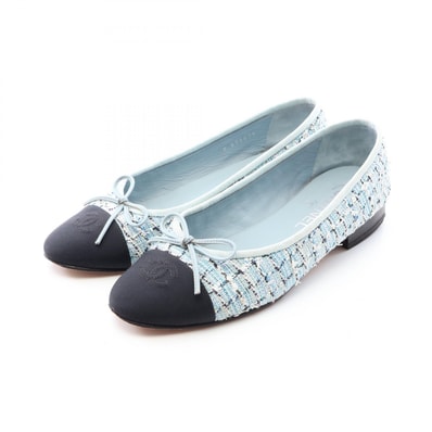 シャネル CHANEL BALLERINA バレリーナ パンプス 靴 ファブリック レディース ブルー系 / ブラック系 G02819 【中古】