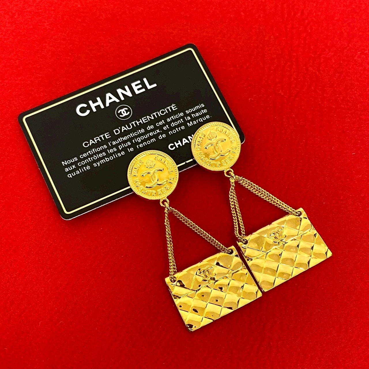 CHANEL シャネル ココマーク マトラッセ バッグ モチーフ GP イヤリング ゴールド
 133-6
