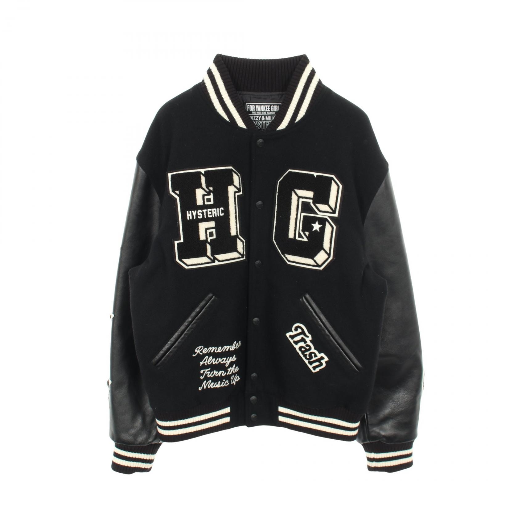 ヒステリックグラマー HYSTERIC GLAMOUR TURN THE MUSIC UP 切替 スタジャン 衣料品 アウター ウール レザー メンズ ブラック系 / アイボリー系 【中古】