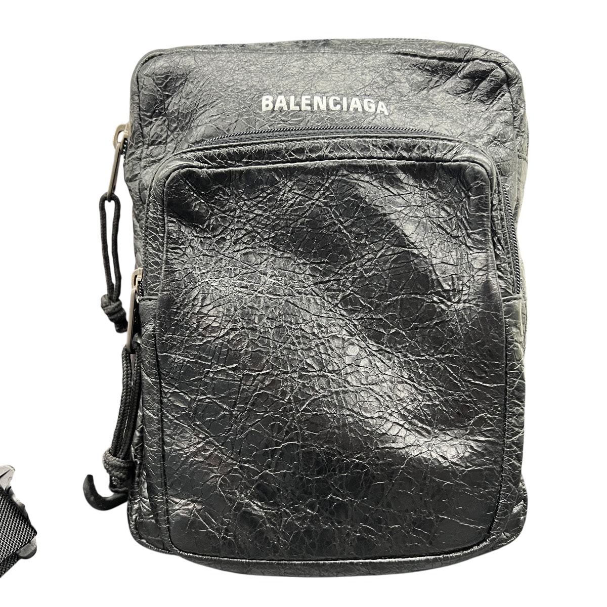 BALENCIAGA 極美品 バレンシアガ エクスプローラー ボディバッグ ショルダーバッグ 593651 レザー ブラック シルバー金具 クロスボディ ユニセックス Aランク 中古 鑑定済 バレンシアガバッグ