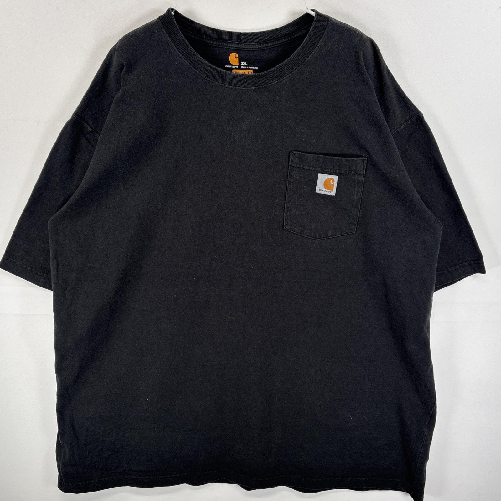 古着 カーハート Carhartt 半袖Tシャツ 肉厚 ワンポイント ロゴ 胸ポケ 3XL  ブラック 無地 メンズ