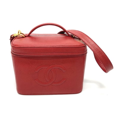 シャネル CHANEL バニティバッグ ハンドバッグ CC ココマーク カバン 2WAYバッグ ショルダーバッグ キャビアスキン レッド
