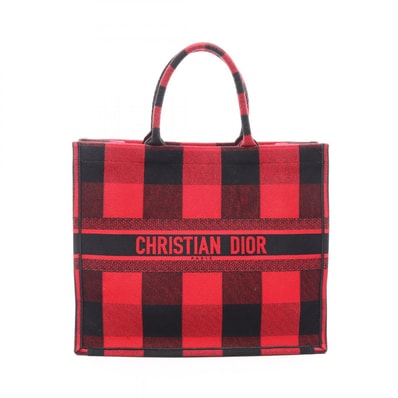 ディオール Dior BOOK TOTE ブックトート ラージ オブリーク トートバッグ バッグ キャンバス レディース レッド系 / ブラック系 【中古】