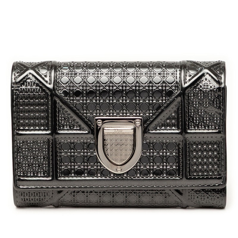 ディオール ディオラマ 三つ折り財布 ブラック パテントレザー レディース Dior 【中古】