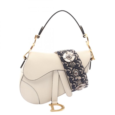 ディオール Dior SADDLE サドルバッグ ミニ 別売りショルダーストラップ付き 2WAY ハンドバッグ バッグ レザー レディース ホワイト系 【中古】