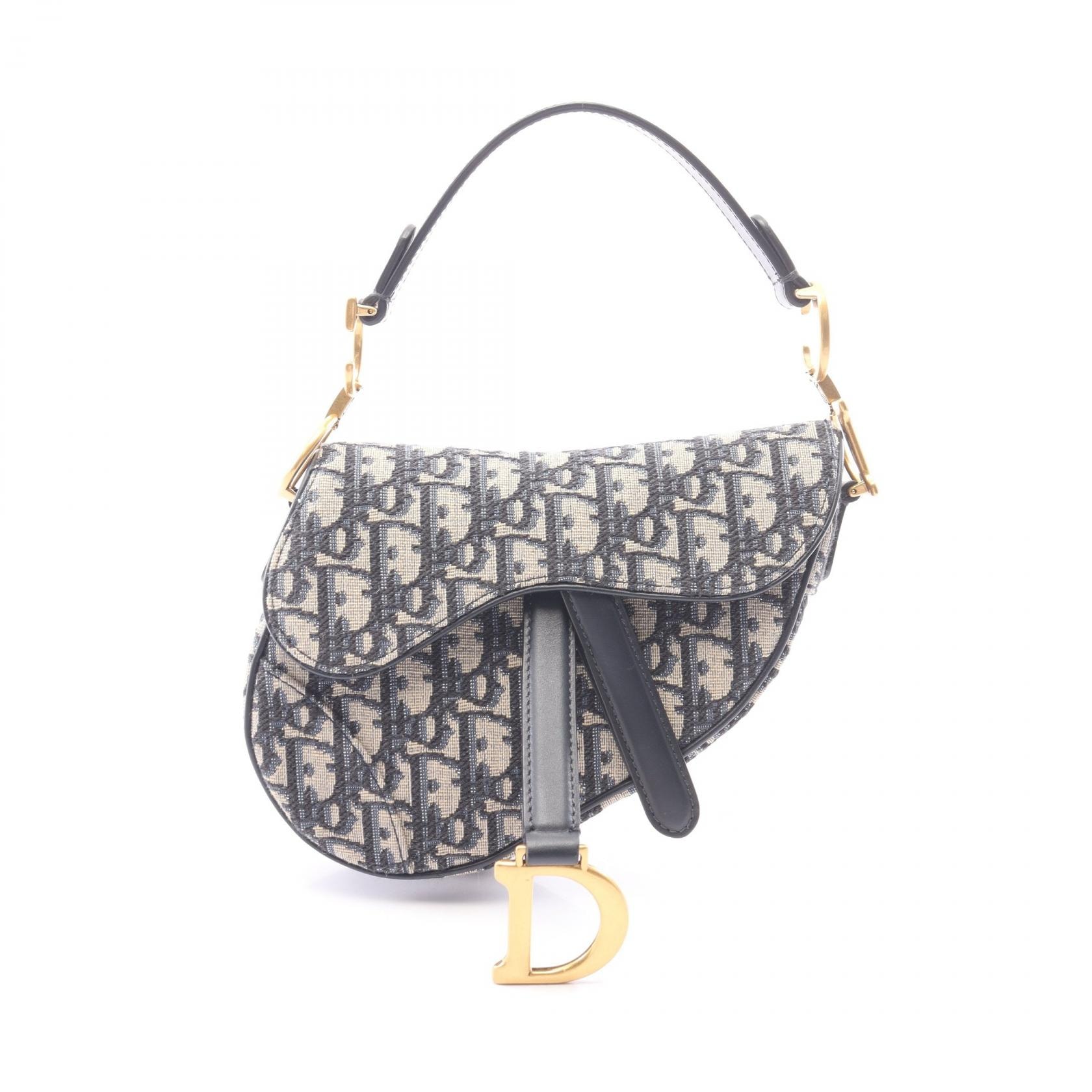 ディオール Dior サドルバッグ ミニ オブリークジャカード ハンドバッグ バッグ キャンバス レザー レディース ベージュ系 / ネイビー系 【中古】